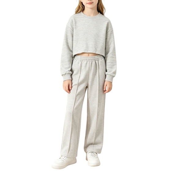 Youth Athletic Tracksui𝘁s Girls Boys 2 Piece Outfit Sweatsuit Cropped Sweatshirts and Pleated Baggy Sweatpants Casual Dressy