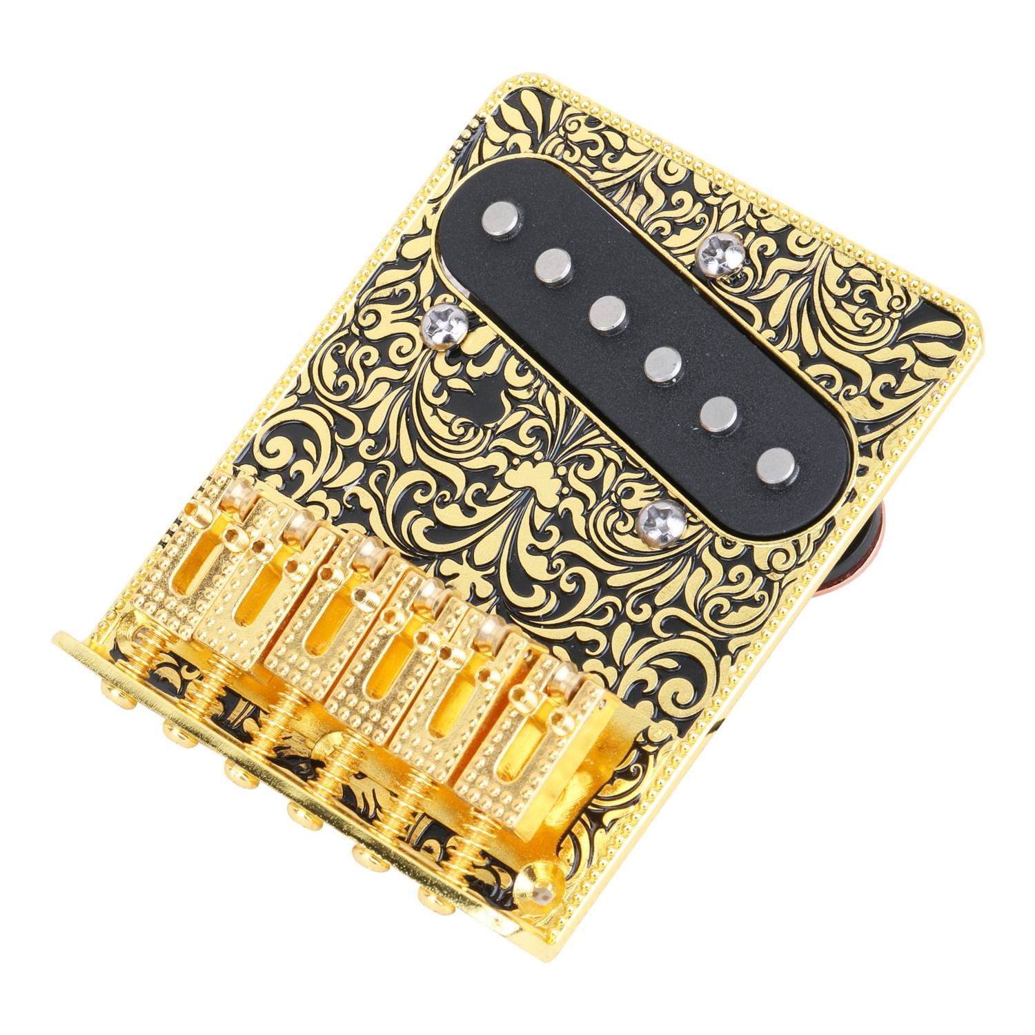 Electric Guitar Roller Saddle Bridge with Guitar Pickup Black Gold
