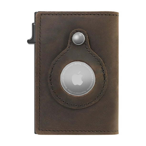 Tarjetero de cuero genuino Tarjetero con rebote automático Rastreador de posicionamiento Billetera RFID multifuncional Cartera de aluminio con caja Tarjetero
