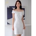 thumbnail image 3 of H Han Queen-vestido blanco de tubo Vintage elegante para mujer, Vestidos de verano ajustados con cuello oblicuo, Vestidos de fiesta coreanos 2024, 3 of 5