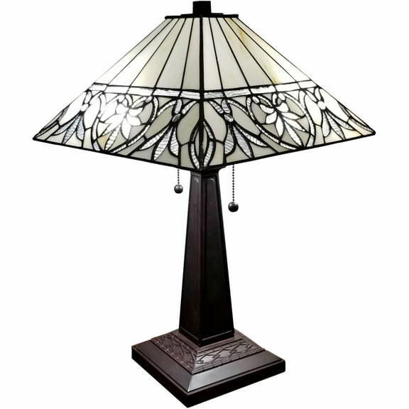 23" Stained Glass Butterfly Two Light Mission Style Table Lamp