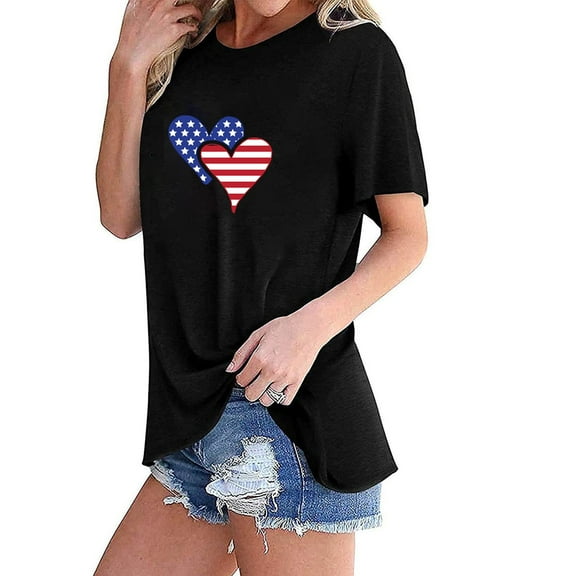 Pitauce Graphic Tees for Women American Flag Printed Short Sleeve Patriotic Shirts Summer 4th of July Crew Neck Tunic Tops White T Shirts for Women