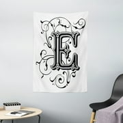 Letter E Tapestry, Capitalized E Alphabet Geometrical Design Lines Swirls Dark Color Spectrum, Wall Hanging for Bedroom Living Room Dorm Decor, 40W X 60L Inches, Black Grey White, by Ambesonne