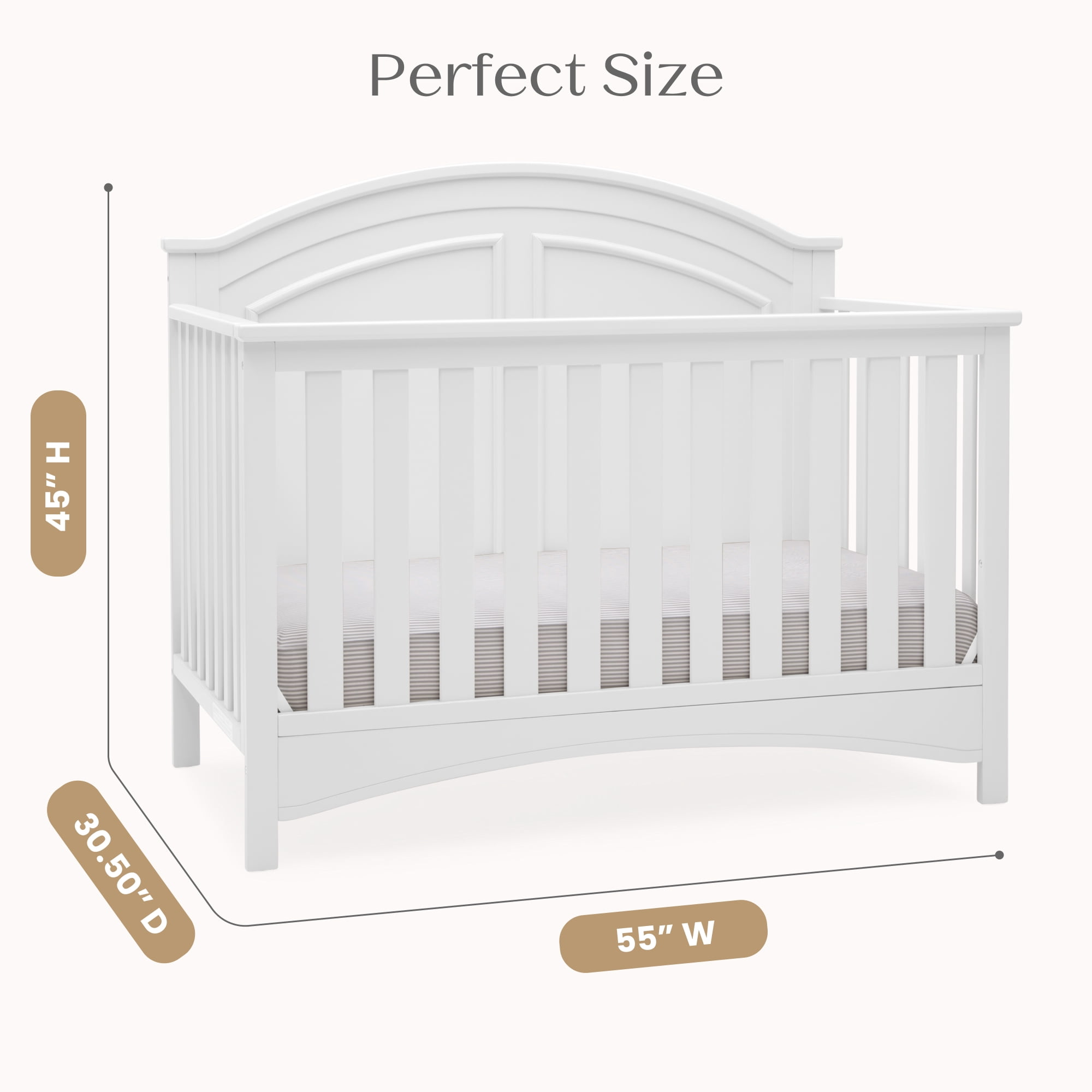 Delta Children Perry 6-in-1 Convertible Crib, Greenguard Gold Certified, Converts to Toddler Bed, Daybed, Sofa Bed & Full-Size Bed with/without Headboard, Fits Standard Crib Mattress, Bianca White