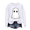 thumbnail image 2 of qelini Crewneck Sweatshirts Women Graphic Halloween Long Sleeved Sweatshirt Oversized Cute Ghost Print Spooky Season Holiday Party Sweater Fall Winter Pullover Top White XL, 2 of 5