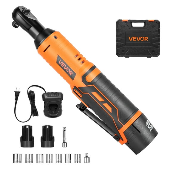 VEVOR Cordless Ratchet Wrench, 3/8 inch Drive, 240 RPM, up to 33 ft-lbs of Torque, Battery Powered Electric Ratchet Wrench Set