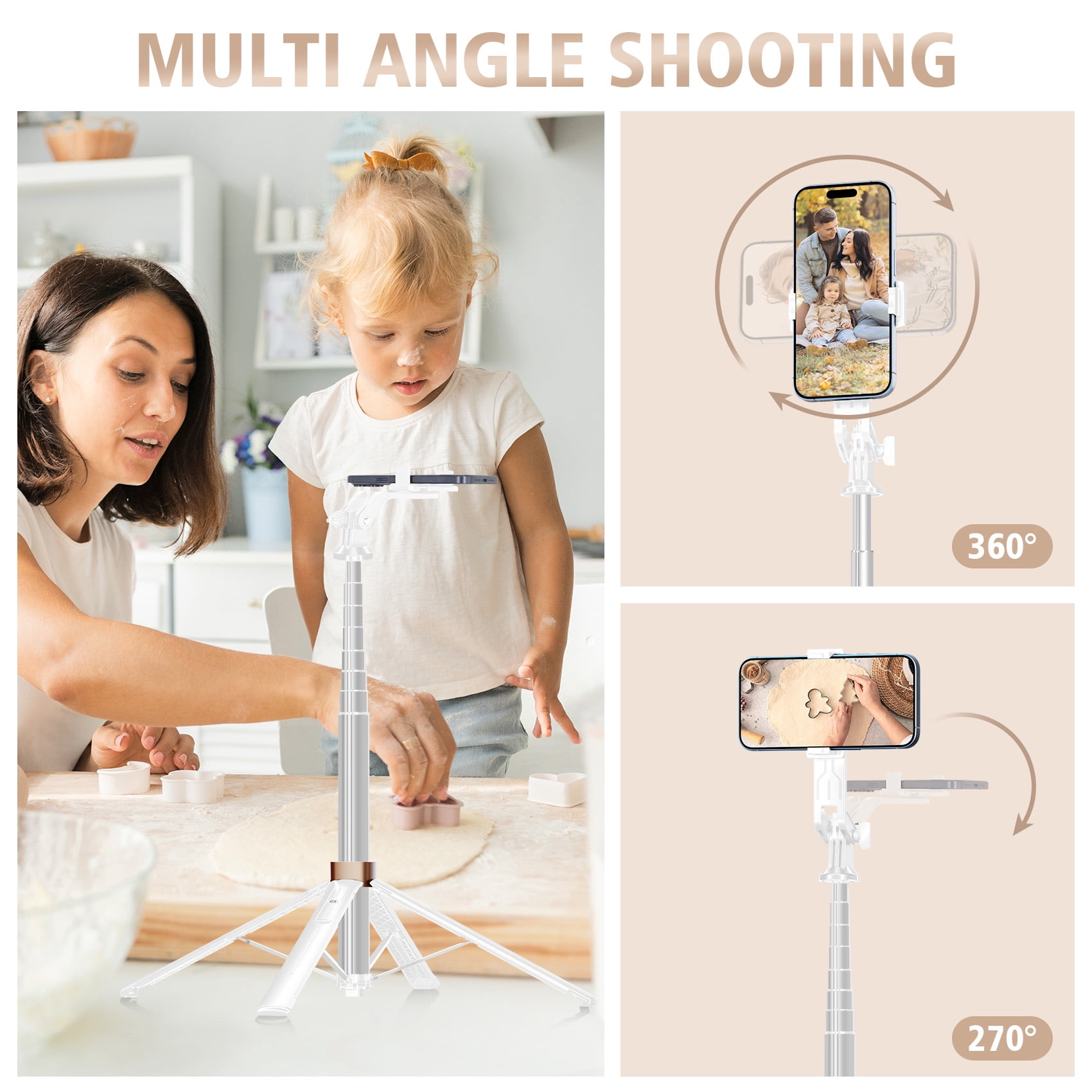 Tall Selfie Stick Phone Tripod with Bluetooth Remote -71 inches Adjustable Phone Tripod Stand, 1/4" Screw Mount Compatible with iPhone, Android, GoPro, Camera for Vlogging, Recording, Live Streaming