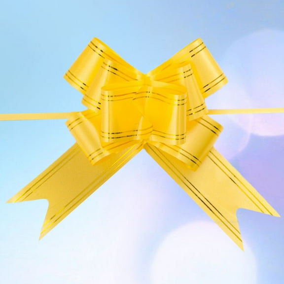WHAMVOX 20Pcs Plastic Pull Bows for Wedding Car Ribbon and Present Wrapping 11.8x1.8in Yellow Golden Design