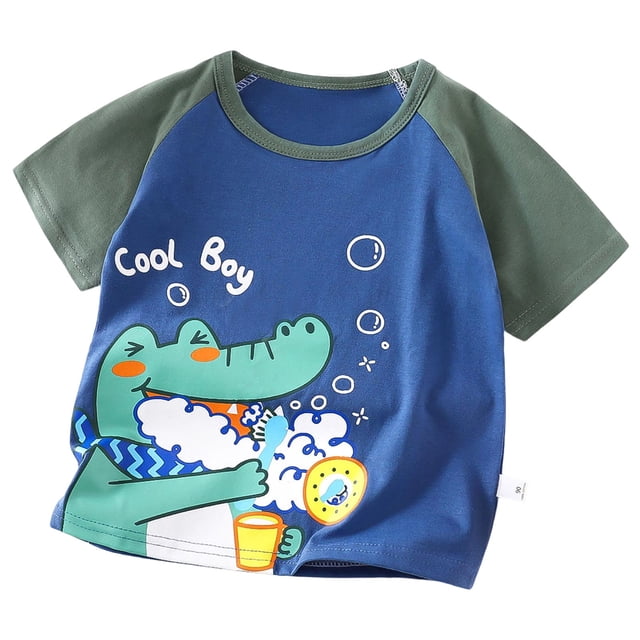 Akiihool T-Shirts Unis pour Garçons T-Shirt à Manches Courtes pour Garçons avec Logo Col Ras du Cou, Doux, Confortable, Coupe Décontractée (Vert, 2-3 Ans)