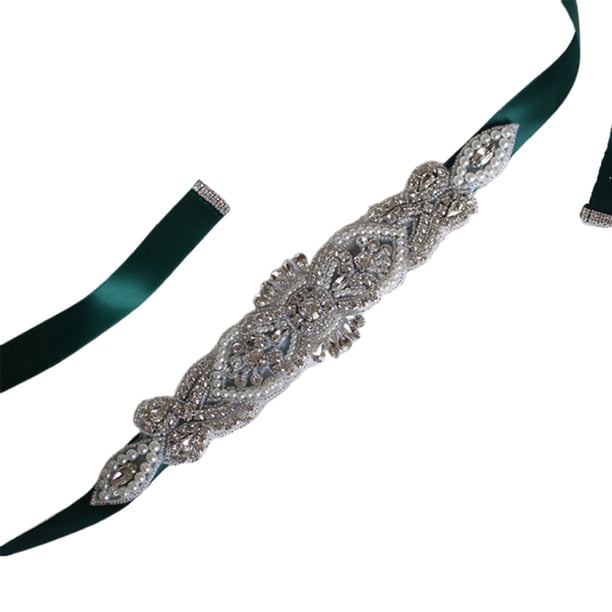 Qarigey Accesorios para vestidos de novia Cinturón nupcial con diamantes de imitación - Conjunto completo de bodas de ensueño, liviano Ropa, zapatos y accesorios Miscelánea Verde negruzco
