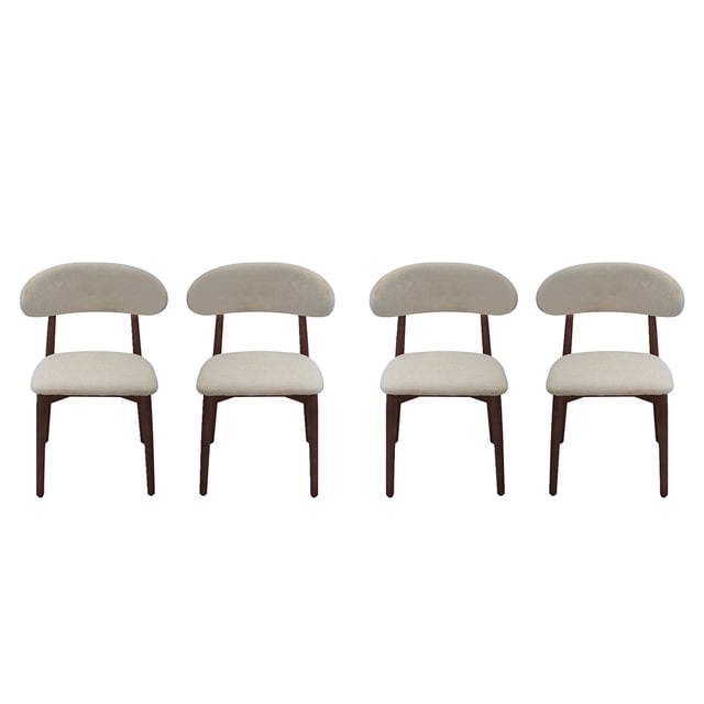 Ilios Innova | Paquete de 4 Sillas Dinamarca para Comedor, Tapizadas en Lino Español Color Beige con Respaldo Curvo Ergonómico y Estructura de Madera de Caucho Resistente