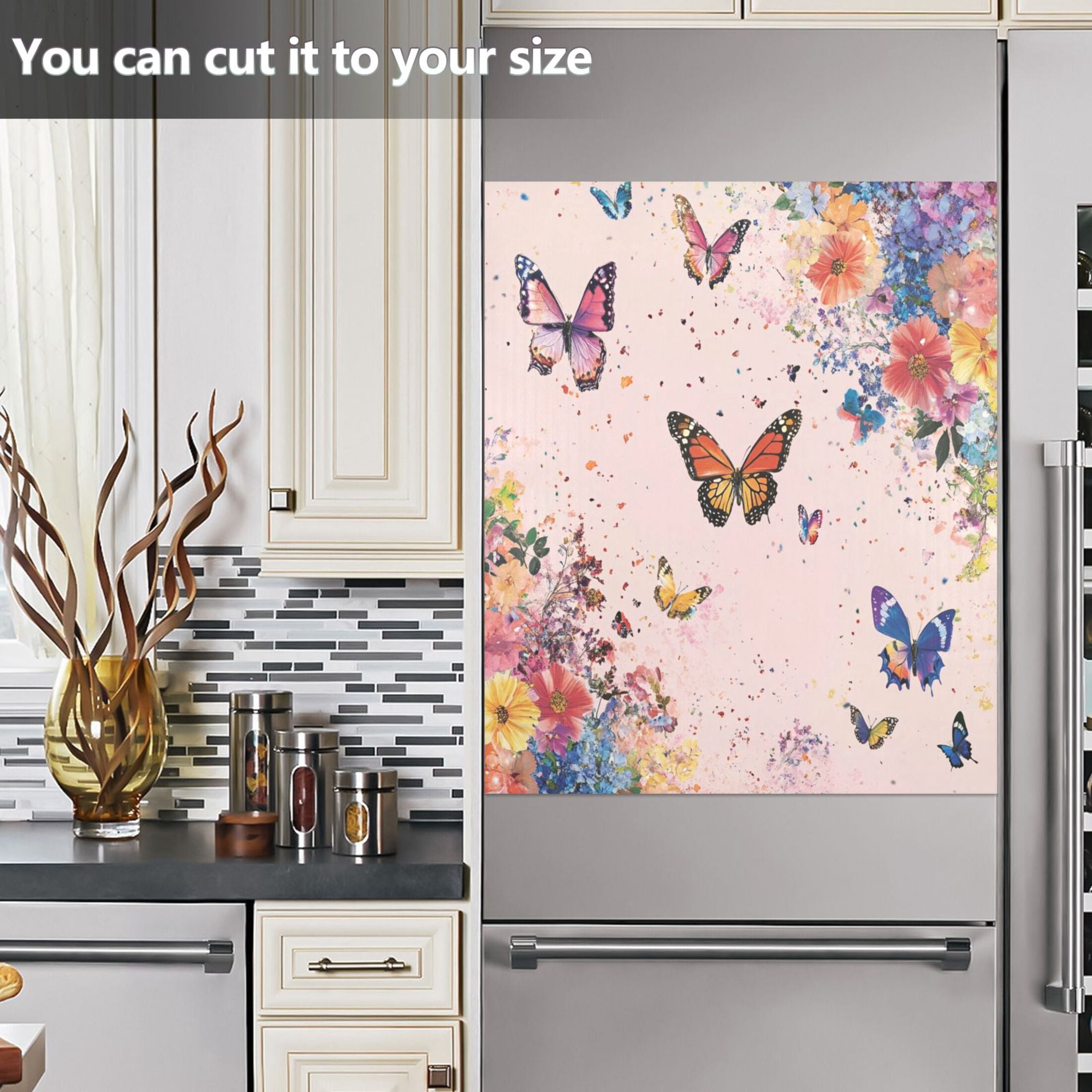 Dishwasher Magnetic Sticker 23x26 Inch Refrigerator Magnetic Sticker Washing Machine Magnetic Sticker Kitchen Panel Magnetic Sticker Home Decor Pink Flowers and Butterflies