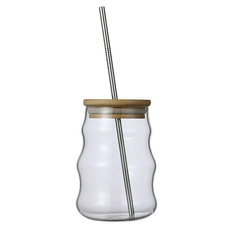 Ribbed Glass Tumbler With Lid And Straw, Origami Style Drinking
