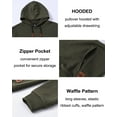 thumbnail image 3 of Men's Pullover Hoodies Plaid Jacquard with Zipper Kanga Pockets Color Block Long Sleeve Drawstring Casual Hooded Sweatshirt Army green S, 3 of 8