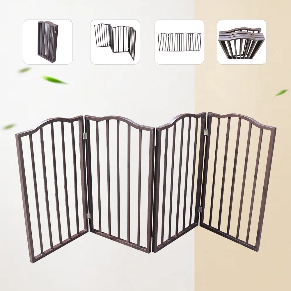 Gzxs 72" Folding Dog Gate, Freestanding Pet Gate for Halls, Stairs & Home, Pet Puppy Safety Dog Fence (Brown)