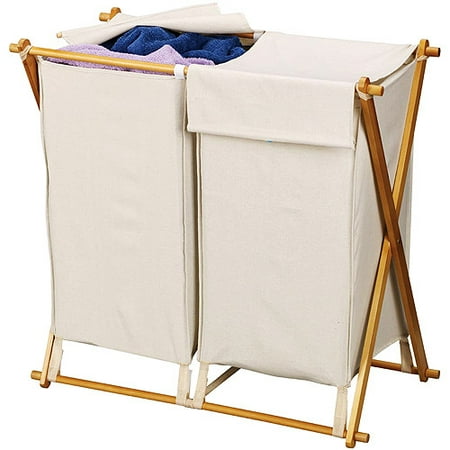 Household Essentials Double-X Frame Folding Hamper with Natural Bag