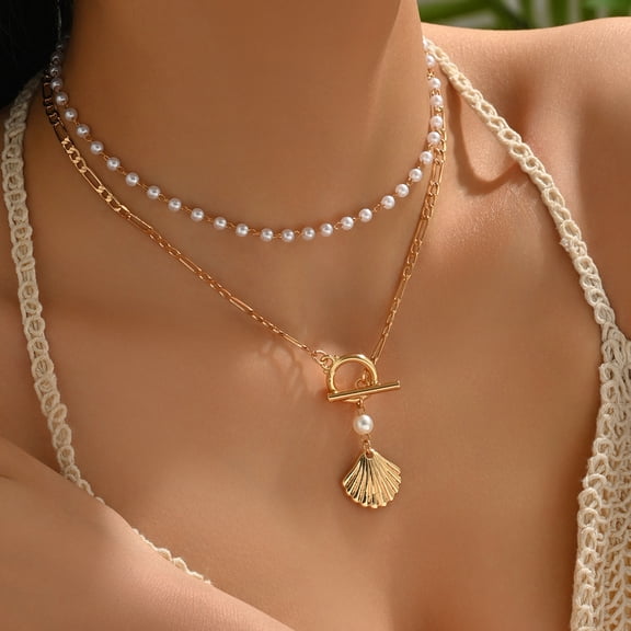 NICKSUN Dainty Layered Baroque Pearl OT Clasp Necklace for Women,Vintage Paperclip Pearl Chain Choker Necklace Adjustable Beaded Ball Chain Fashion Retro Charm Jewelry