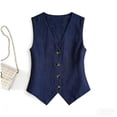 thumbnail image 4 of cocolona Linen Vest for Women Sleeveless Button Down Solid Color Trendy Waistcoat Trendy Casual Tops, 4 of 5