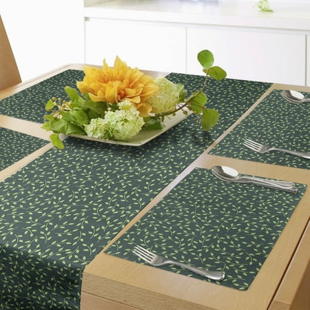 

Leaves Table Runner & Placemats Simplistic Layout of Leaves on a Natural Meadow Tone Background Set for Dining Table Decor Placemat 4 pcs + Runner 16 x90 Hunter Green Green by Ambesonne