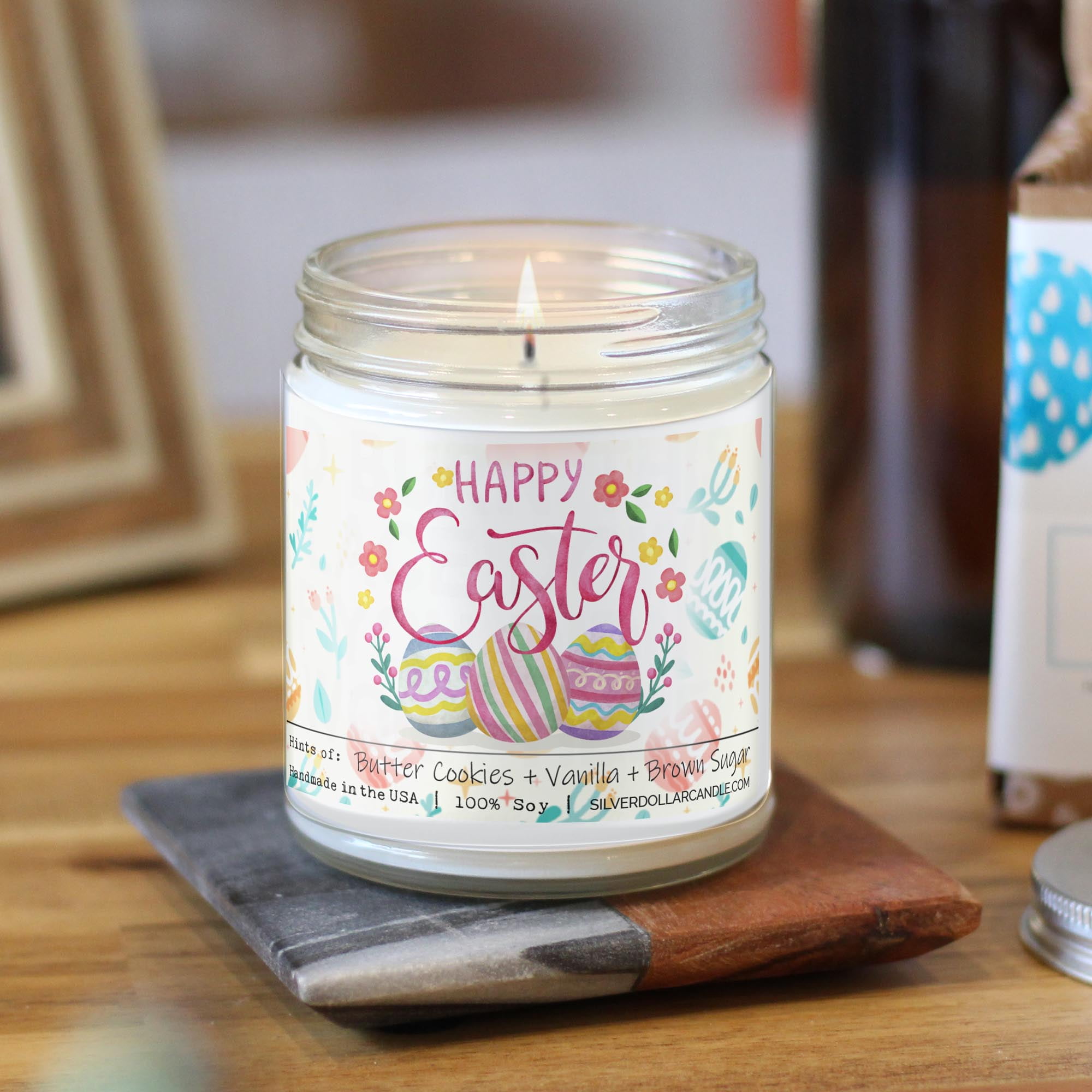 Happy Easter Scented Candle - Sweet Sugar Cookie Scent - Handmade Soy Wax Candle, 9oz - Sweet Sugar Cookie Scent