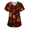 thumbnail image 5 of Wutalume Women's Festive Healthcare Scrub Set, Christmas Pattern Short Sleeve Top and Work Pants, Medical Work Uniform,Wine M, 5 of 6