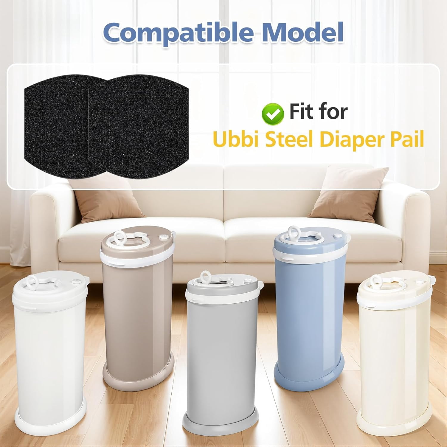 12 Pack Baby Diaper Pail Deodorizer Refills for Ubbi Diaper Pail, Activated Charcoal Odor Absorber Filters Compatible with Ubbi Steel Diaper Pail