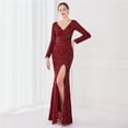 thumbnail image 1 of Elegante vestido de noche de cola de pez Aura Queen con lentejuelas y manga larga para banquete, 1 of 5