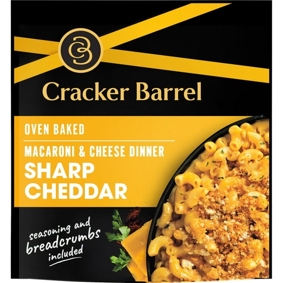 Cracker Barrel Oven Baked Mac and Cheese, 1 Pouch, for Easy Dinner or Dinner Sides, Sharp Cheddar Flavor, No Artificial Flavors or Dyes, 12.3 oz