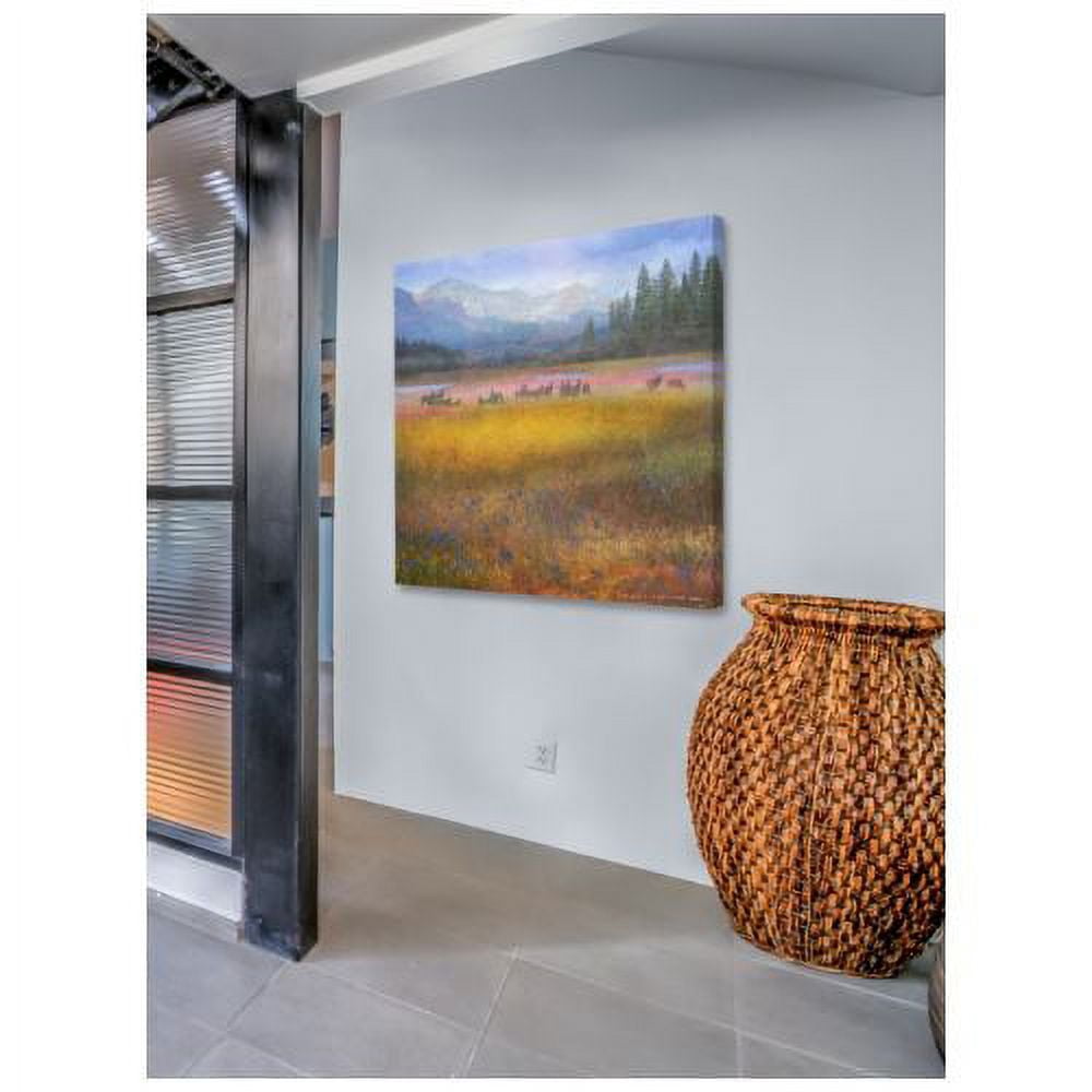 "Flowered Meadow Elk" Painting Print on Wrapped Canvas