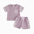 thumbnail image 4 of Toddler Baby Boy Girl Outfits Summer Clothes Set Checkered Print Waffle Knit Short Sleeve Top and Shorts Set Casual Toddler Outfit 2-3 Years, 4 of 4