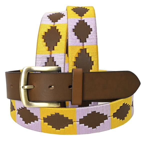 BE BAR H EQUINE Western Genuine Leather Men And Women Brown Belt Embroidered Yellow & Purple