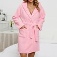 thumbnail image 2 of Ltctricy Short Hoodie Robe for Women Soft Fleece Plush Bathrobe Comfy Lounge Long Sleeve House Coat with Belt Pockets, 2 of 7