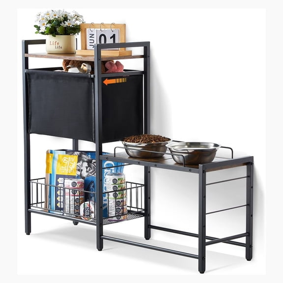CAFORKP Pet Food Storage Cabinet with Raided Bowls, Feeder Station Organizer for Dogs