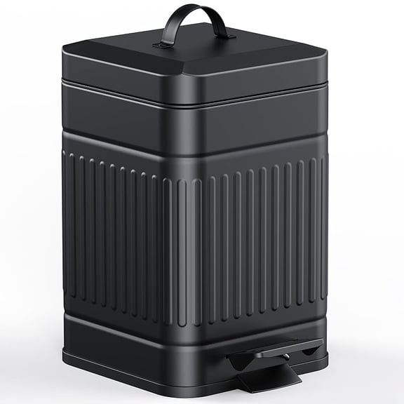 MY Small Trash Can with Lid-5L/1.3 Gal,Stainless Steel Outdoor Dog Poop Garbage Can-Farmhouse Retro Metal Waste Bin w/Step Pedal for Bathroom Bedroom Office-Soft Close-Black