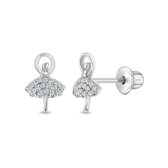 Twirling Ballerina Kids / Children / Girls Earrings Screw Back - Sterling Silver
