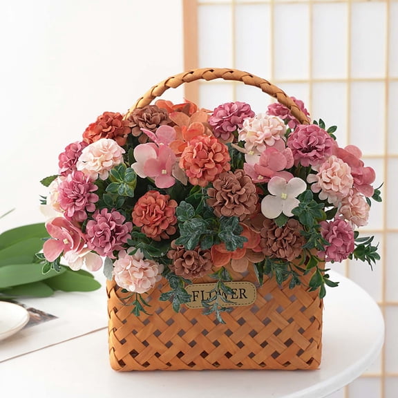 16 Heads Artificial Hydrangea Bouquet, Plastic Flower for Home Window Decor Orange