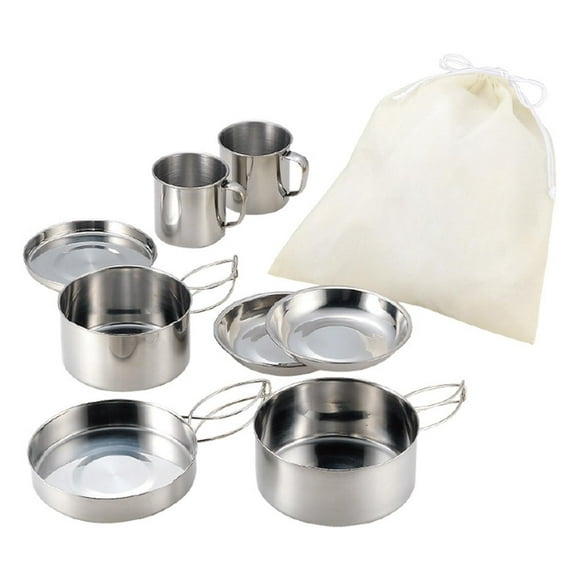 8x Batterie de Cuisine de Camping Dégâts Ensemble de Cuisson Poêle à Frire Ustensiles Ensemble de Cuisson Casserole d'Extérieur