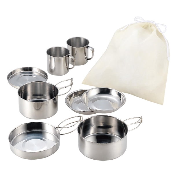 Set de utensilios de cocina para acampar, 8 piezas, juego de cocina en acero inoxidable resistente