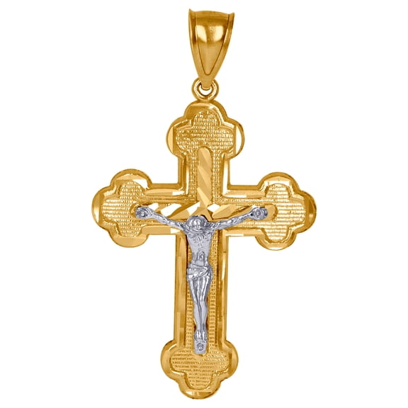 10k Gold Two-tone Dc Mens Cross Crucifix Height 48.6mm X Width 27.2mm Religious Charm Pendant Necklace for Men
