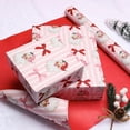 thumbnail image 2 of MetalM Reversible Pink Christmas Wrapping Paper Roll - 17 Inches X 33 Feet (47 sq. ft. ttl.) Santa Claus Bow Design with Pink Stripe, Red Gift Wrap for Xmas, Holiday, Party, 2 of 14
