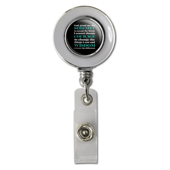 Serenity Prayer Courage Wisdom Retractable Reel Chrome Badge ID Card Holder Clip