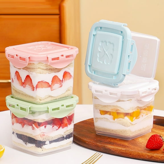 2Pcs 650ML Sealed Crisper Portable Bread Box Cake Storage Carrier for Pastries, Donuts, Bread Rolls, Buns or Baguettes