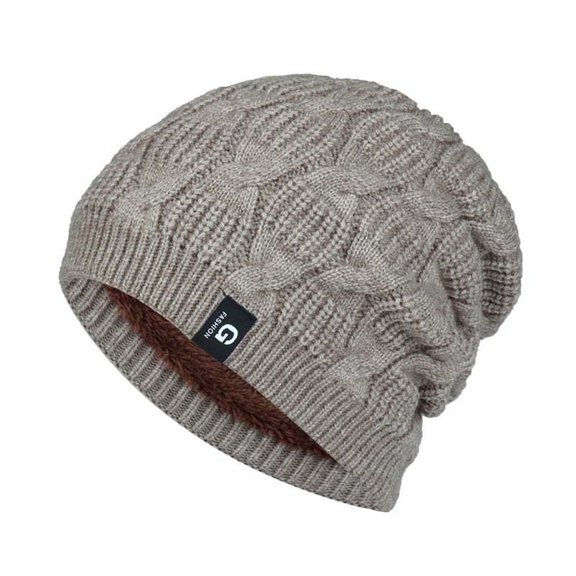 Ljudmp Womens Mens Slouchy Chunky Cable Knit Fleece Lined Beanie Hat Stretch Oversized Brimless Hat Winter Thick Casual Daily Skull Cap Beige