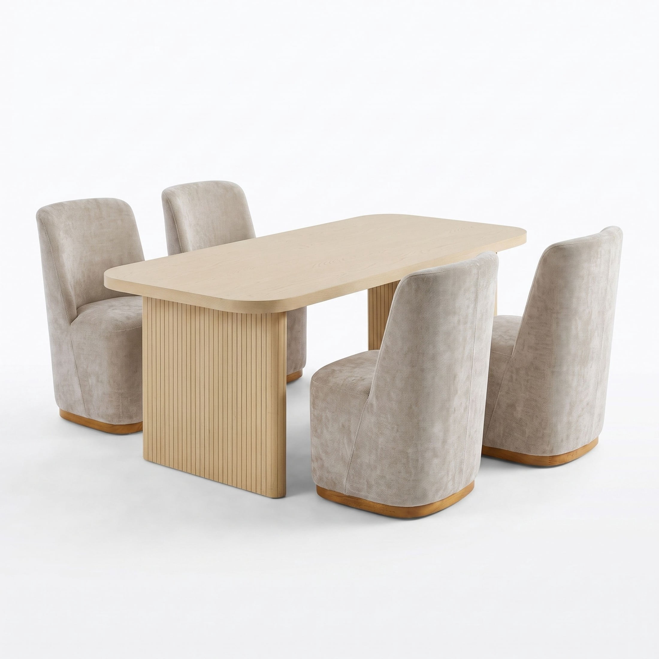 Christopher Knight Home 5-Piece Modern Dining Set, Rectangle Table with Upholstered Chairs, Natural+Oatmeal