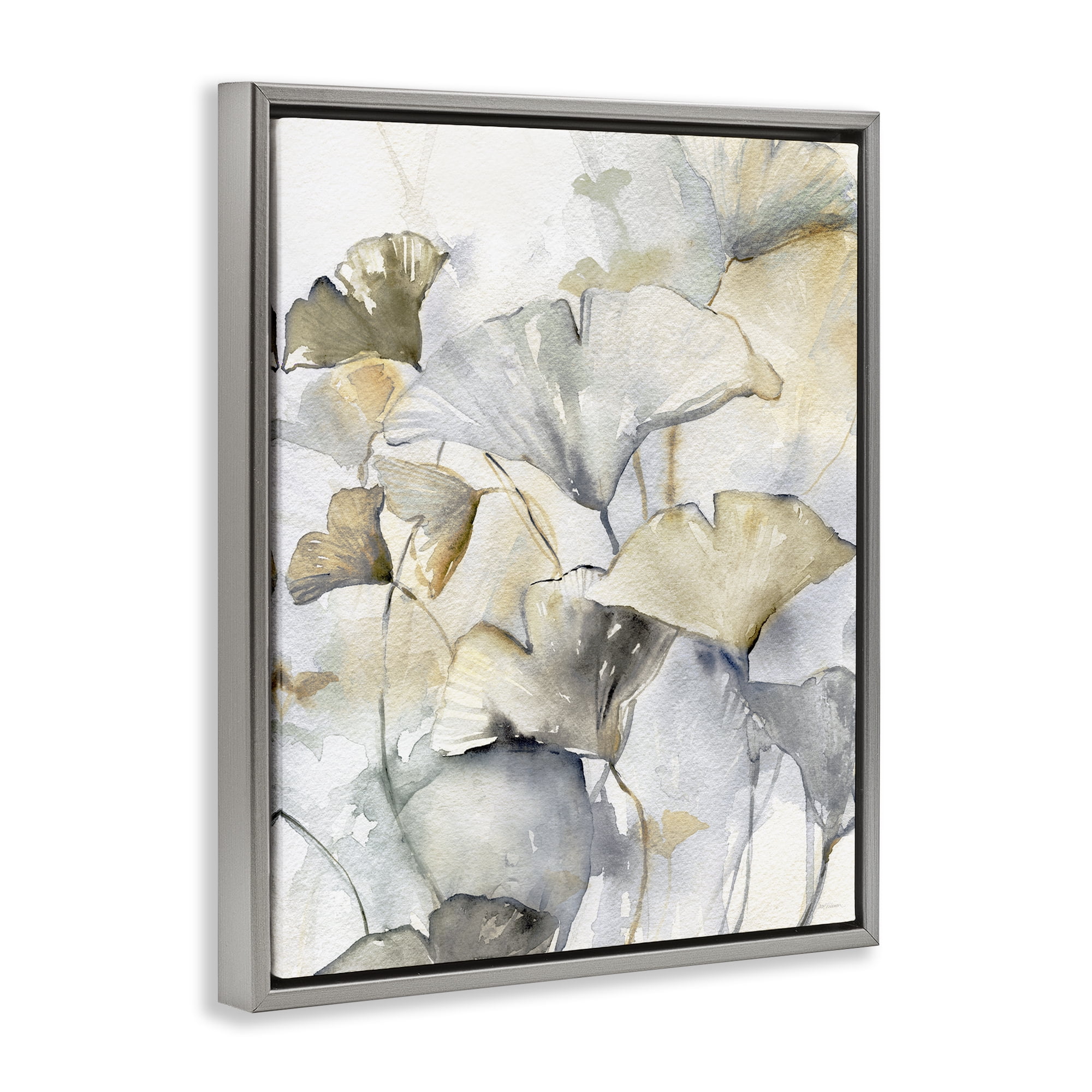 Stupell Industries Abstract Gingko Leaves Plants & Flowers Painting Gray Floater Framed Canvas Art Print Wall Art, 25 x 31