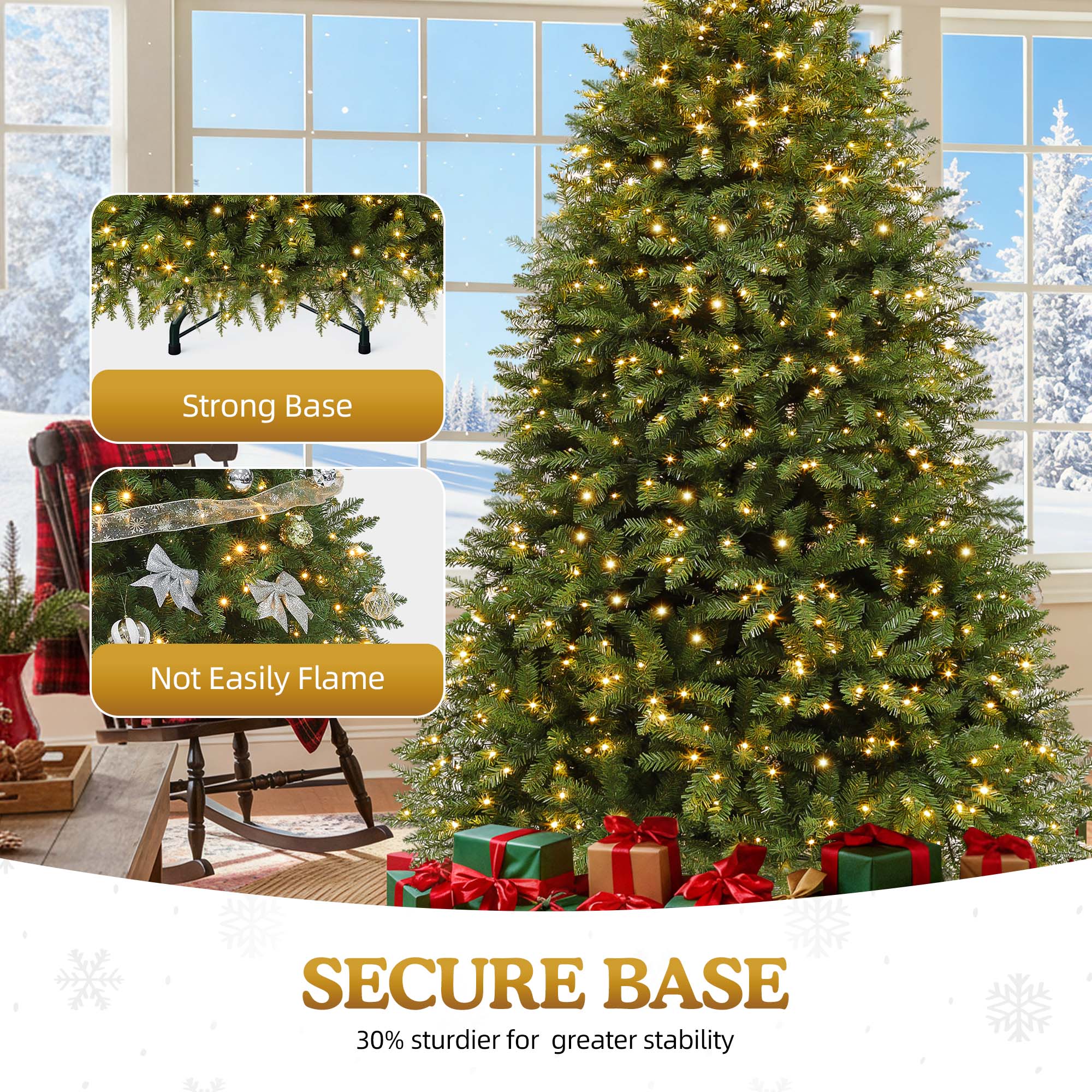 Uforic 7.5ft Pre-Lit Artificial Christmas Tree with 2514 Branch Tips&750 Lights,  11 Light-Modes, Remote Control, Green