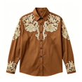 thumbnail image 3 of KHONTS Western Cowboys Graphic Printed Shirts for Kids Boys Long Sleeve Button down Stylish Tops,Size 4-13 Years Brown 170, 3 of 4