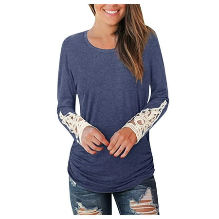 

ViLaViDe Womens Womens Summer Tops New Solid Color Lace Sexy Fashion Long-sleeved Casual under Scrub Women Long Sleeve Shirts Long Sleeve T Shirt Women under Scrubs Blue S
