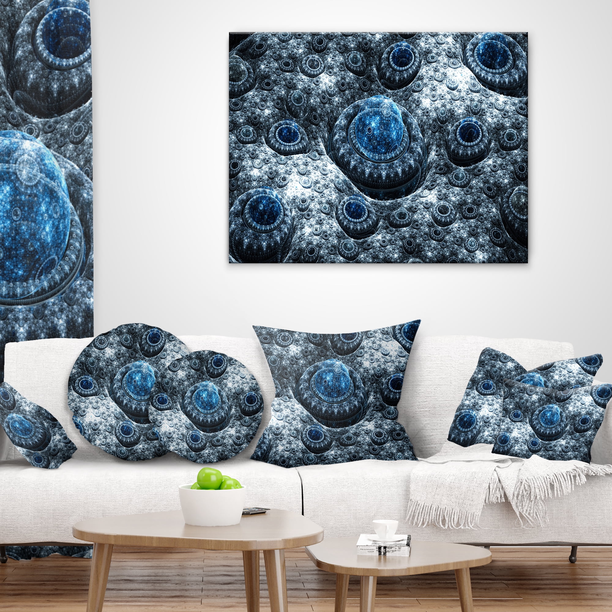 Designart Blue Fractal Exotic Planet - Abstract Throw Pillow - 16x16