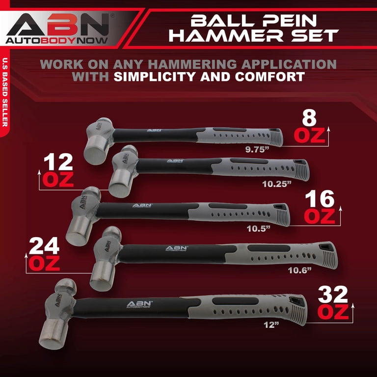 Stark USA 5-Piece Ball Pein Hammer Set – 8 To 32 Oz, Forged Carbon Steel, Fiberglass Grips, With Carry Pouch For Riveting, Chisels, Punches & More